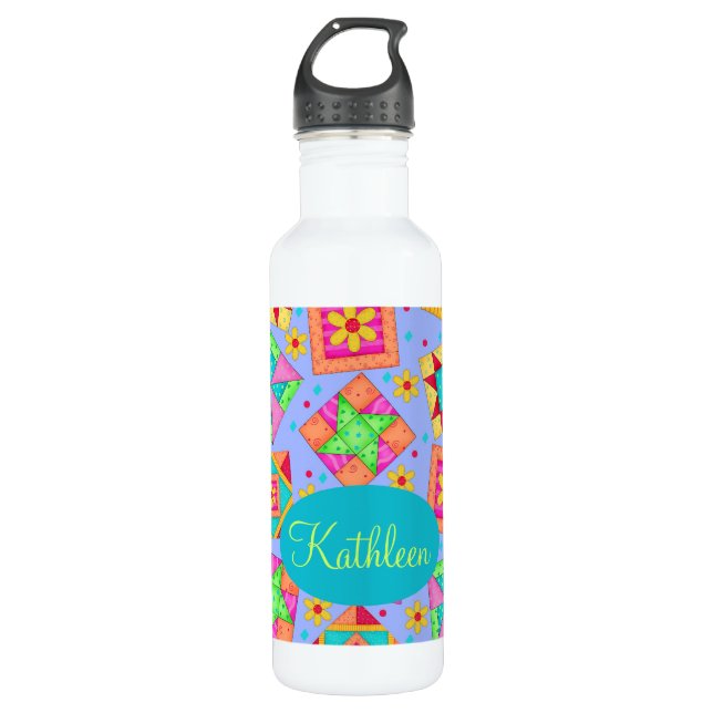Botella De Agua Cuchillo Periwinkle Lavender Quilt Parchwork bloqu (Anverso)