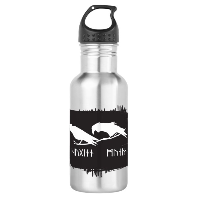 Botella De Agua Cuervo de Odín Mitología vikinga runas rúnico (Anverso)