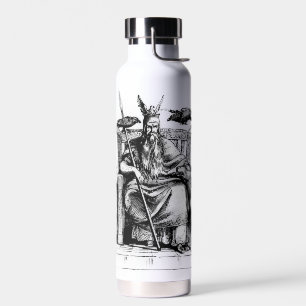 Botella De Agua Cuervos de Odín en Trono de Piedra Mitología Vikin