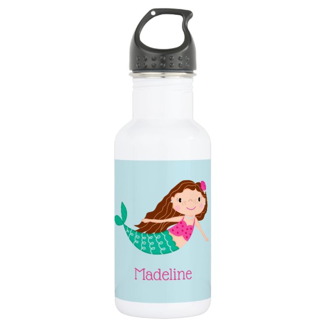 Botella De Agua Cuidada Sirena Whimsical Blue Personalizada (Anverso)