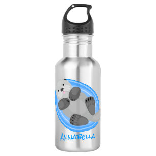 Botella De Agua Cuidada y feliz nutria azul personalizado ilustrac