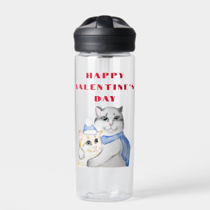 Botella De Agua Cuidados gatos de acuarela sobre El día de San Val