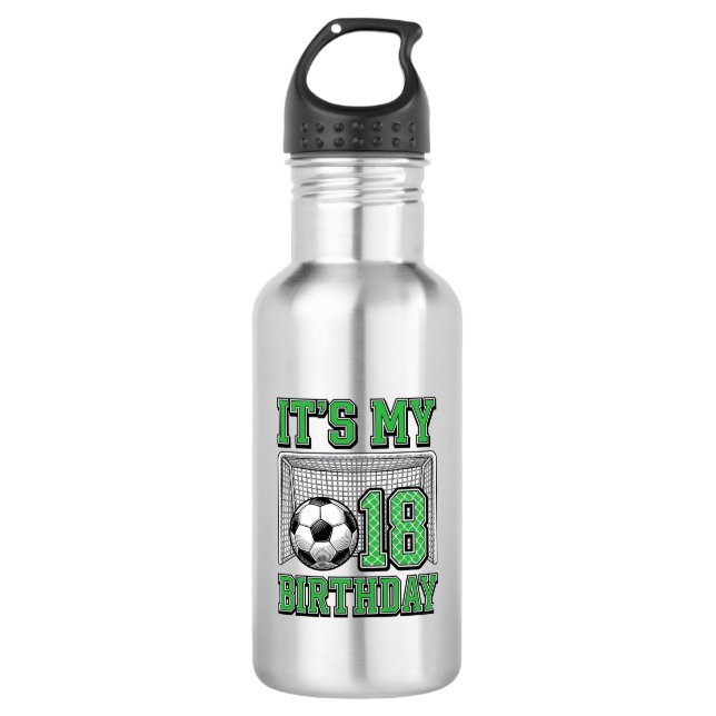 Botella De Agua Cumpleaños 18 Fútbol Vintage (Anverso)