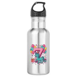 Botella De Agua Cumpleaños 7 del caballo Diseño de pony lindo vect