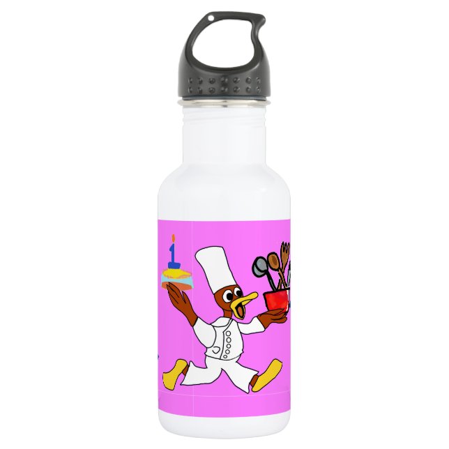Botella De Agua Cumpleaños del Pato Chef Rosa  (Anverso)