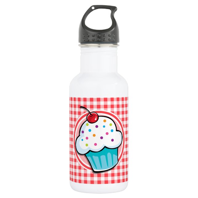 Botella De Agua Cupcake dulce sobre rojo y blanco Gingham (Anverso)