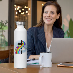 Botella De Agua Cursillo de arco iris de DeColores con cruz y paz