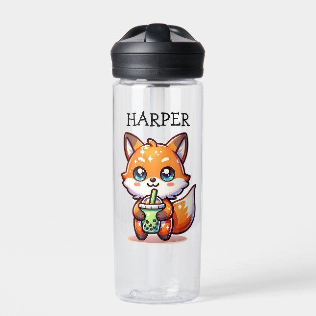 Botella De Agua Curte Kawaii Fox con té de burbuja personalizado (Delante)