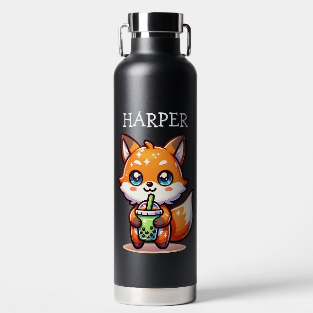 Botella De Agua Curte Kawaii Fox con té de burbuja personalizado (Delantero)