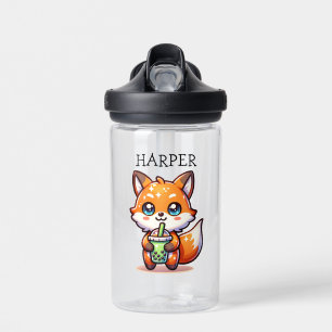Botella De Agua Curte Kawaii Fox con té de burbuja personalizado