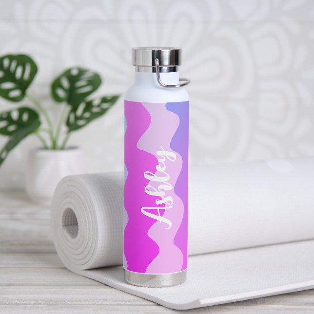 Botella De Agua Curvas rosas PERSONALIZADO Nombre de Moda personal (Yoga)