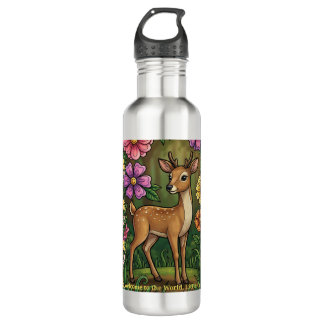 Botella De Agua Custom Baby Fawn- Personalized Woodland Name