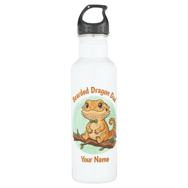 Botella De Agua Custom Bearded Dragon Dad Water Bottle (Anverso)