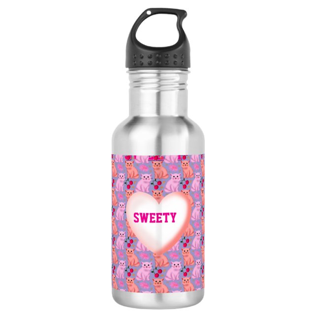 Botella De Agua Custom Cute Cat Cherry Floral Pattern (Anverso)