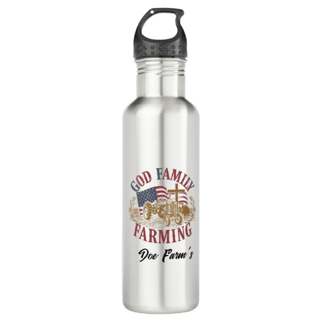 Botella De Agua Custom “God Family Farming”  (Anverso)