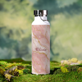 Botella De Agua Custom Modern Rose Quartz Marble Gold