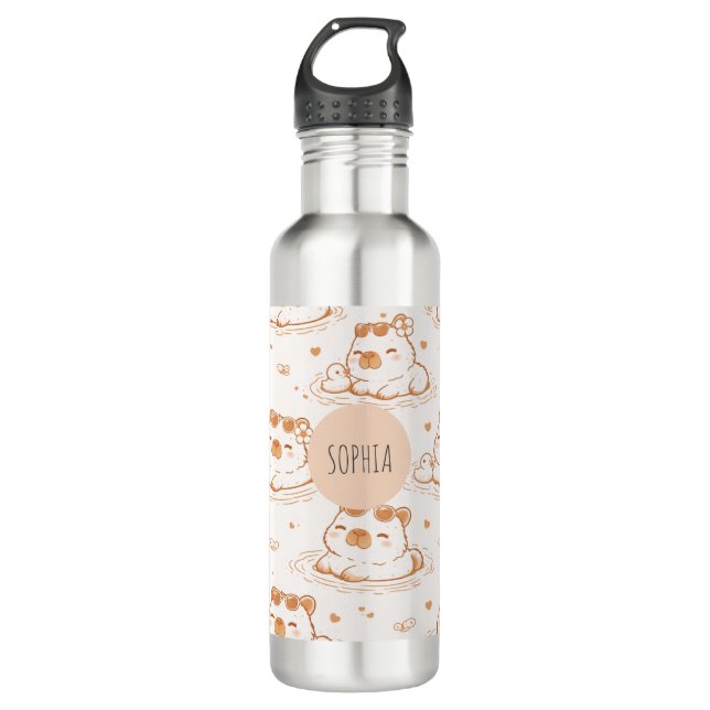 Botella De Agua Custom Name Cute Capybara With Sunglasses Kids (Anverso)