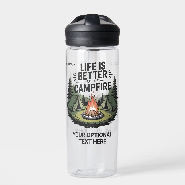 Botella De Agua Custom Name & Text Camping (Delante)