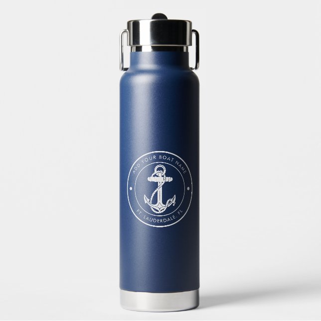 Botella De Agua Custom Nautical Anchor Boat Name (Frente)