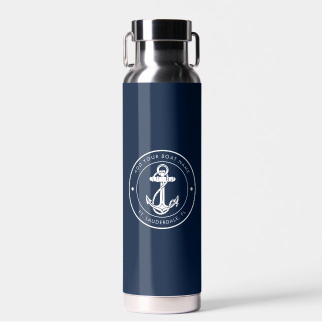 Botella De Agua Custom Nautical Boat Anchor and Name (Delantero)