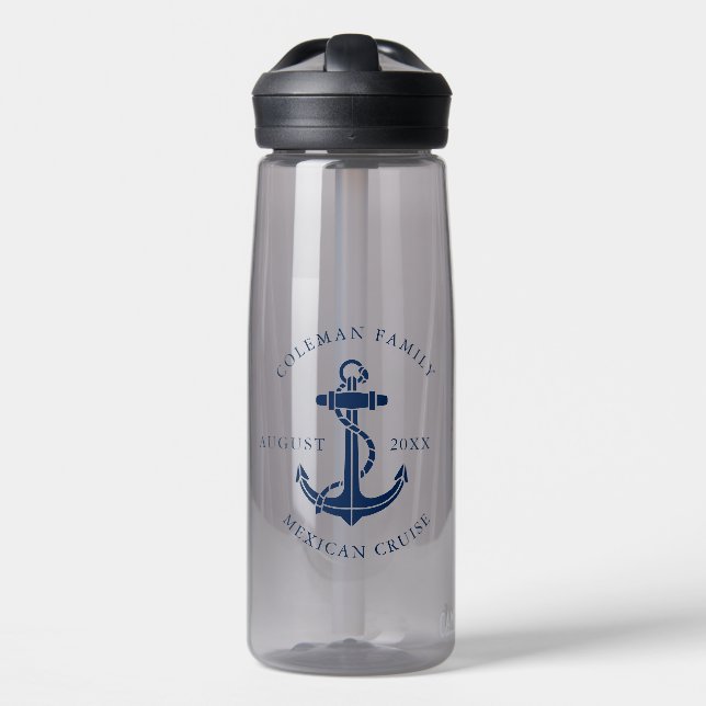 Botella De Agua Custom Nautical Boat Navy Blue Anchor  (Delante)