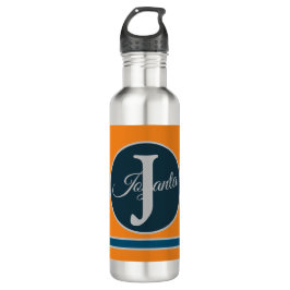 Botella De Agua Custom  orange greay blue Monogram Elegant