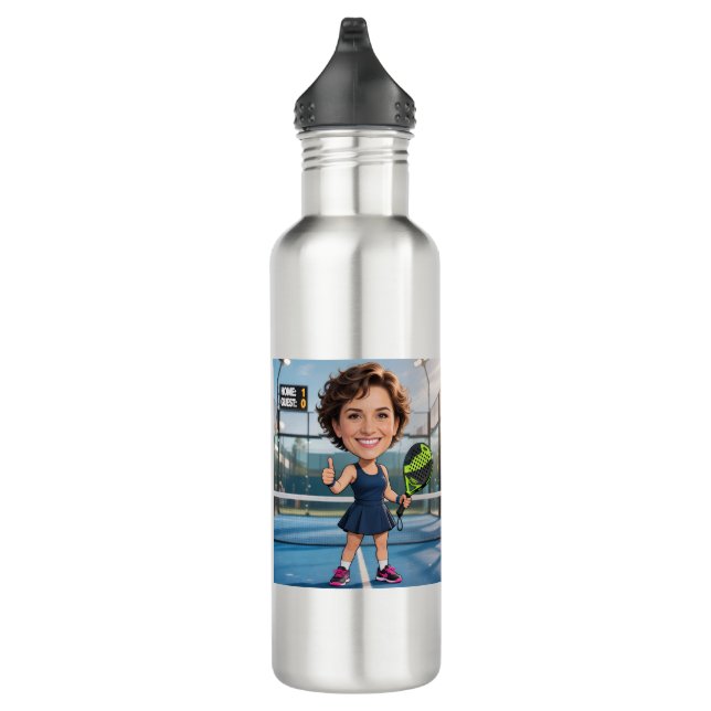 Botella De Agua Custom Photo Head Padel/Pickleball Player Caricatu (Derecha)
