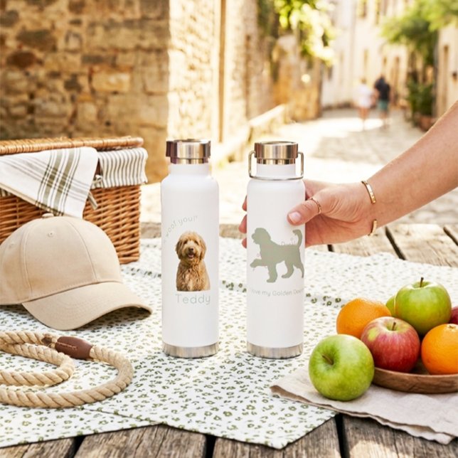 Botella De Agua Custom Photo Pet Name Goldendoodle Dog Mom I Woof (Subido por el creador)