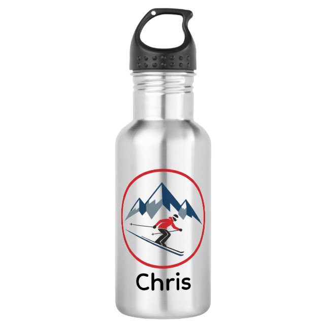 Botella De Agua Custom Stainless Steel Water Bottle – Downhill Ski (Anverso)