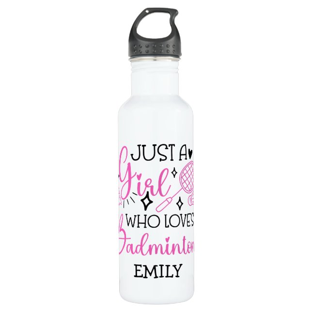 Botella De Agua Custom This Girl Loves Badminton Girly Pink (Anverso)