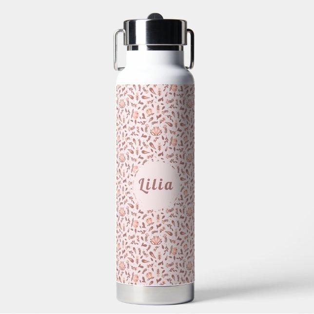 Botella De Agua Customizable Water Bottle, Pink Floral Design (Frente)