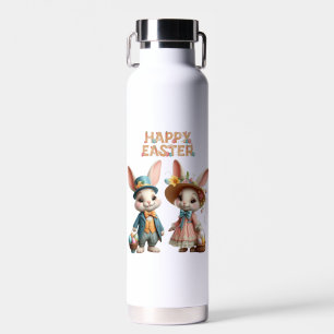 Botella De Agua Cuta, caprichosa Pascua feliz con 2 conejos