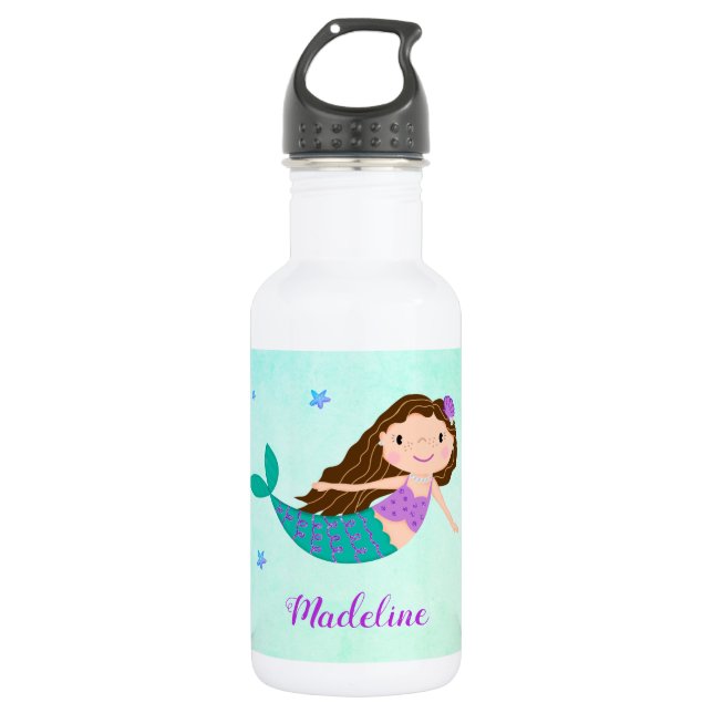 Botella De Agua Cuta sirena morada Purpurina Aqua (Anverso)