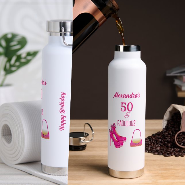 Botella De Agua Cute 50th Birthday Hot Pink High Heels Name Gift  (Subido por el creador)