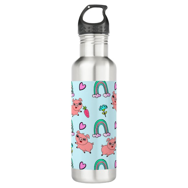 Botella De Agua Cute and Quirky Pigs and Rainbows Pattern (Anverso)