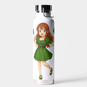 Botella De Agua Cute anime pelirroja día de San Patricio