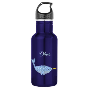 Botella De Agua Cute Blue Baby Boy Narwhal Custom Name
