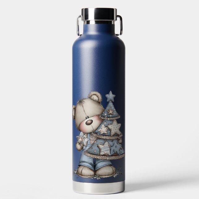 BOTELLA DE AGUA CUTE BLUE HOLIDAY WINTER TEDDY BEARS (Delantero)