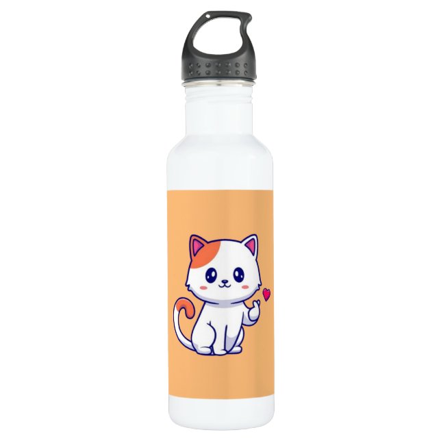 Botella De Agua Cute Cat in Love Rótulo Hand-57577 (Anverso)