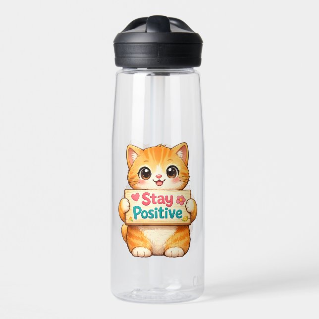 Botella De Agua Cute Cat Stay Positive Artwork (Delante)
