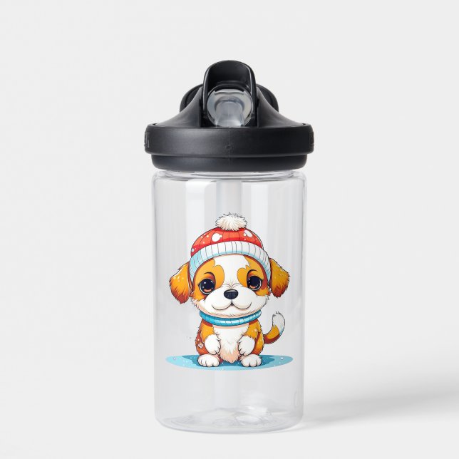 Botella De Agua Cute Chibi Kawaii Personalizado Navidades Perro Cu (Delante)