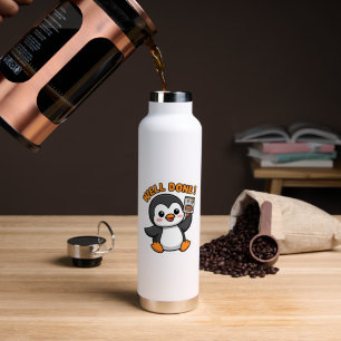 Botella De Agua Cute Chibi Penguin 'Delicioso' Pose Pegatina