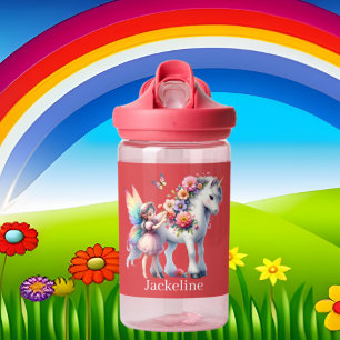 Botella De Agua Cute chicas unicorn hada agregar nombre