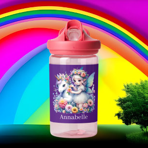 Botella De Agua Cute chicas unicorn hada agregar nombre