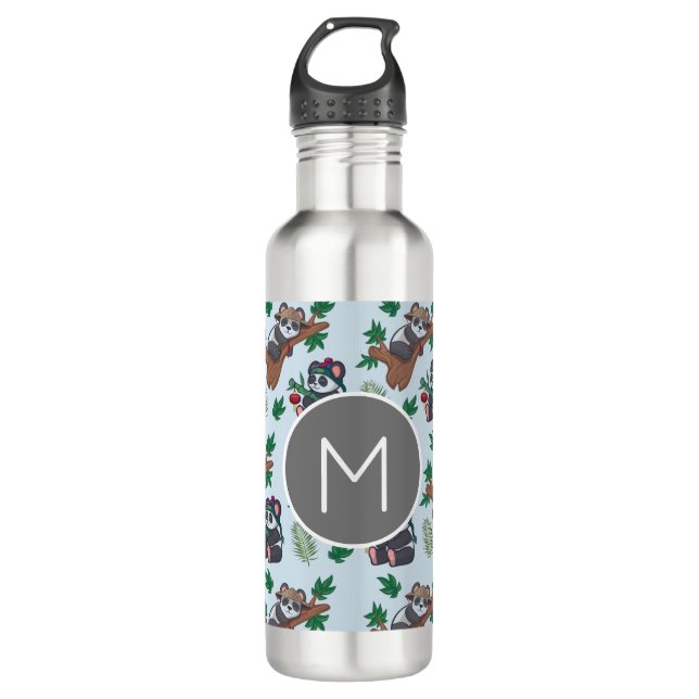 Botella De Agua Cute Chinese Pandas Pattern Monogram (Anverso)