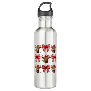 Botella De Agua Cute Coquette Bow Heart Highland Cow Western Valen
