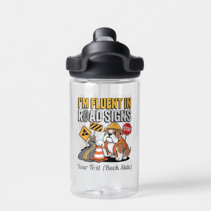 Botella De Agua Cute dibujo animado de bulldog de construcción Señ