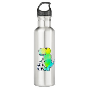 Botella De Agua Cute Dinosaur ama al fútbol acuarela