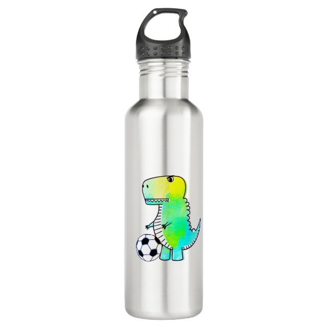 Botella De Agua Cute Dinosaur ama al fútbol acuarela (Anverso)