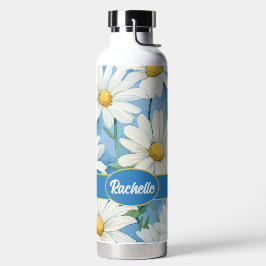 Botella De Agua Cute Floral Daisises con nombre